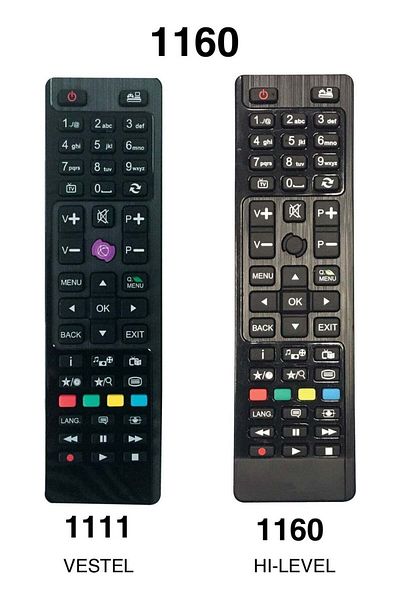 erorex جهاز التحكم عن بعد 1160 KK1125 VES207-HI Level، تم استبدال الزر الأسود من Vestel بالزر 1111