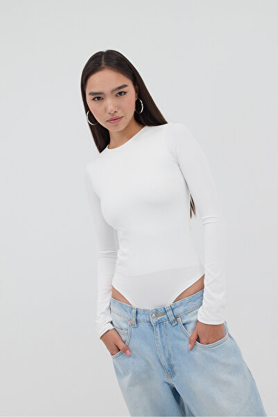 Addax Crew Neck Long Sleeve Basic Bodysuit Z0107-Dk10