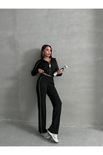 Miss Prova Pantaloni de trening din material textil pentru scufundări, cu detalii de cusături MISSEA2518