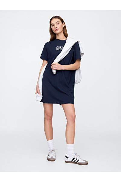 GAP Kadın Lacivert Logo Relaxed T-Shirt Elbise