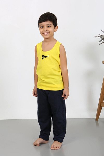 Akbeniz Boy's Zero Sleeve Combed Cotton Pajama Suit Yellow