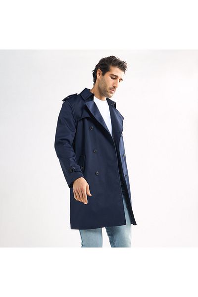 FAV Belt Detail Trench Coat with Pockets and Notch Lapel