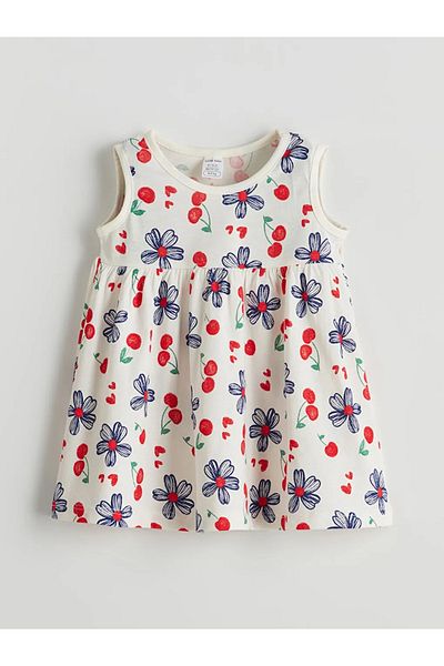 LC Waikiki Lcw Baby Ecru Crew Neck Floral Baby Girl Dress