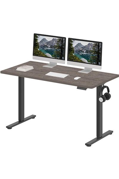 Mahmayi Flexispot 140 x 75cm Electric Standing Desk, Height Adjustable Workstation Desk - Whiteriver Grey