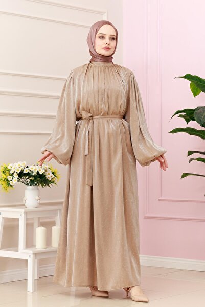 Sevitli Βραδινό φόρεμα με μανίκια με πέτρες-ΜΕΡΙΝΟ