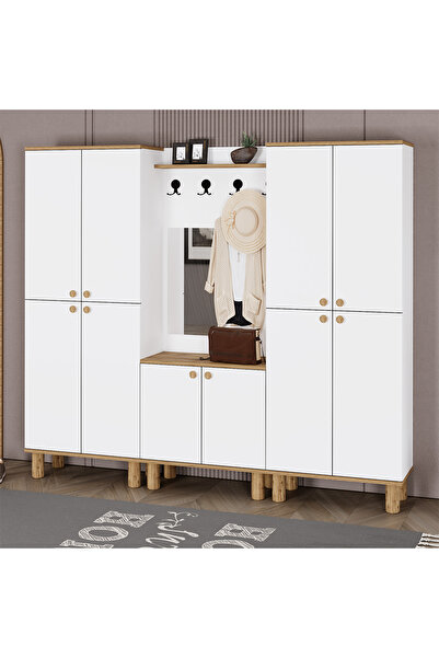 Kalender Dekor Ferda-1-3-3 Bohem Ayaklı Aynalı Ayakkabılık Portmanto Vestiyer