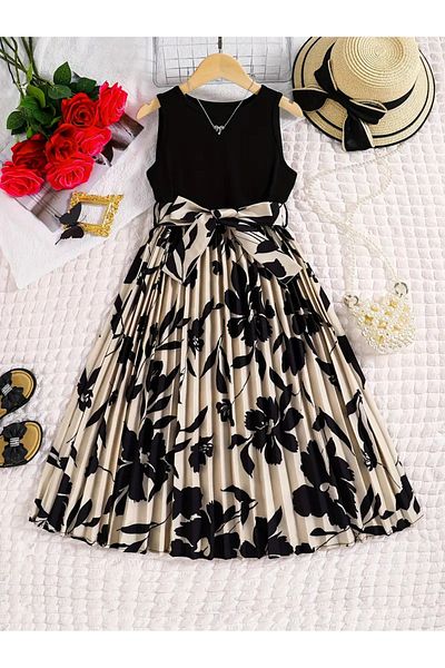 miço kids Rochie de vară plisată fără mâneci cu flori