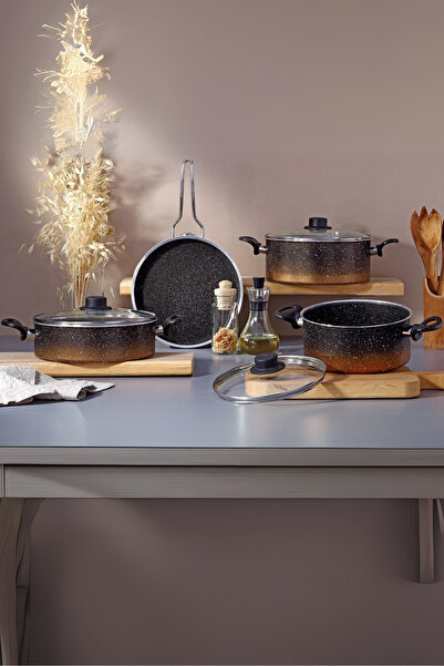 PLT Design Fabrika Satış Mağazası 7 Parça Siyah Granit Tencere Tava Seti