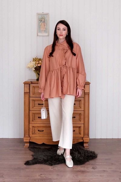 Ceylan Otantik Salmon Ruffle Laced Tunic