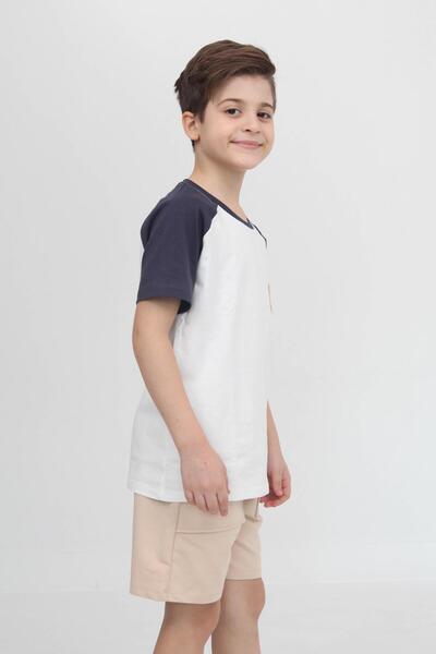 Perendi Boy's Indigo Set - Raglan Pocket T-Shirt and Shorts