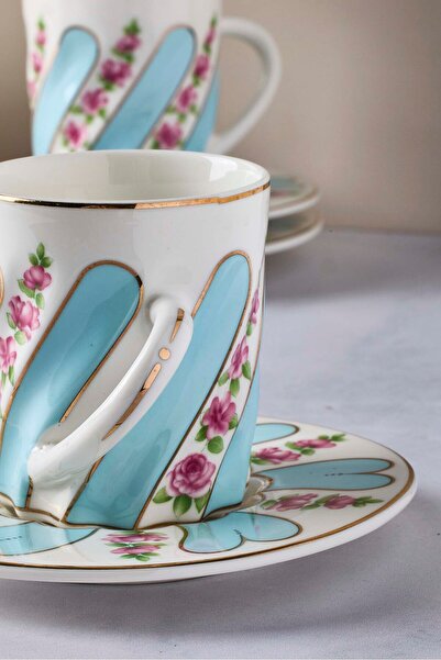 Perotti Kuzguncuk Mavi 6 Kişilik 12 Parça Porselen Kahve Takımı