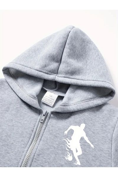 LAND MODA Printed Zippered Cardigan and Sweatpants Set