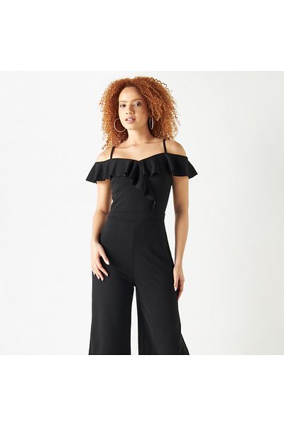 FAV Off Shoulder Jumpsuit with Ruffles and Zip Closure