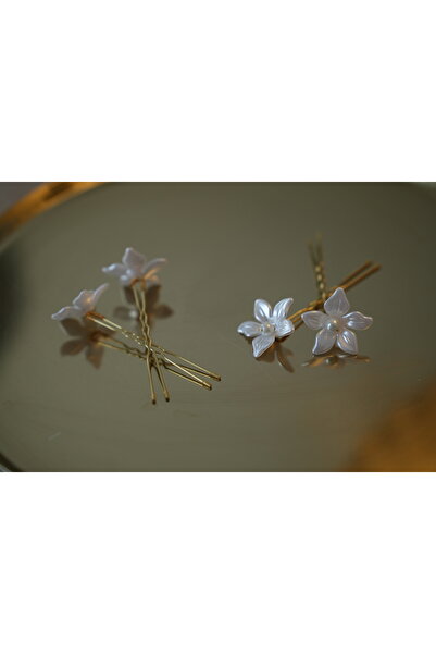 İstoria Bridal White Floral Patterned Wedding and Engagement Buckle - Set of 4, Gold&Ciek