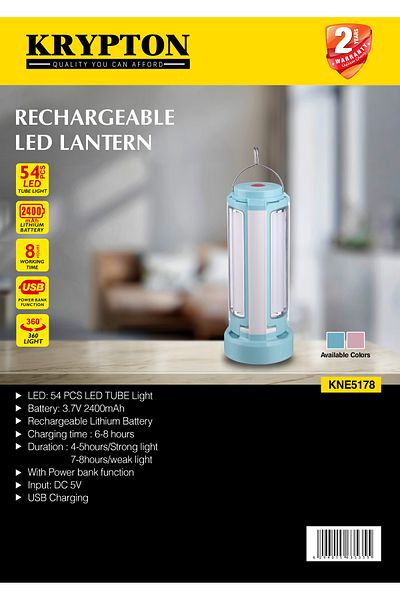 KRYPTON Rechargeable LED Lantern|KNE5178|USB and Power Bank Function|2 Years Warranty
