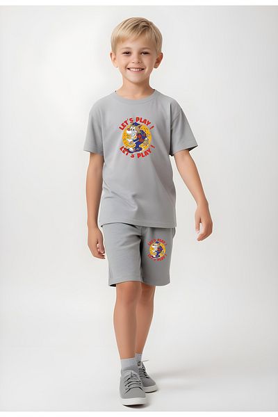 YA KO KİDS Let's Play Printed Boys' Short Sleeve Double Pocket Bottom-Top Suit