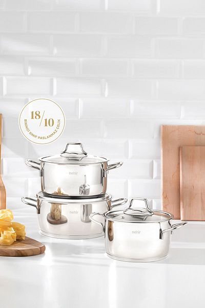 Nehir Silver Classic 6-Piece Deep Steel Pot Set