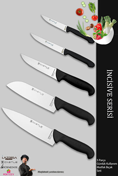 CASTLE KITCHEN İncisive Serisi Mutfak Bıçak Seti Et Ekmek Sebze Şef Bıçağı 5 ...