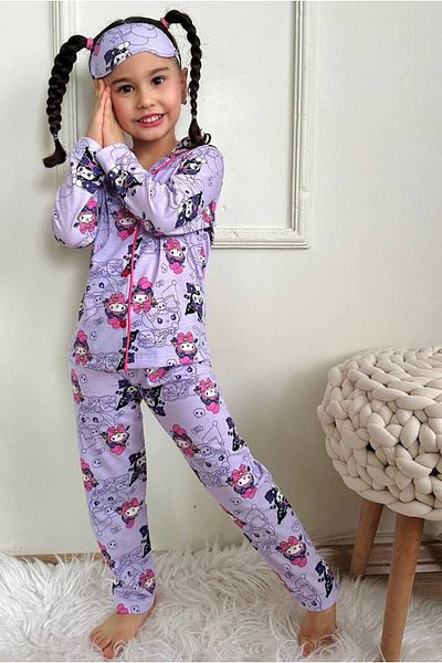 ARCAN Girl's Shirt Collar Buttoned Long Sleeve Pajamas Set