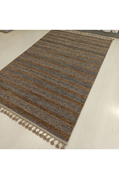 Halımax Reform Halı Everest 6605 Kahve Örgü Saçaklı Şönil Kilim Salon Koridor Halısı Yolluk