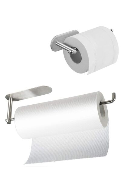 DELTAHOME Paslanmaz Çelik Yapışkanlı Kağıt Havluluk - Tuvalet Kağıtlığı SET  ...