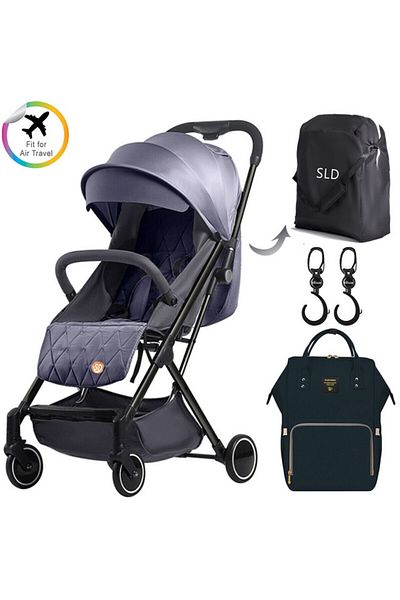 TEKNUM Teknum Grey Travel Lite Stroller + Sunveno Diaper Bag Black with Hooks