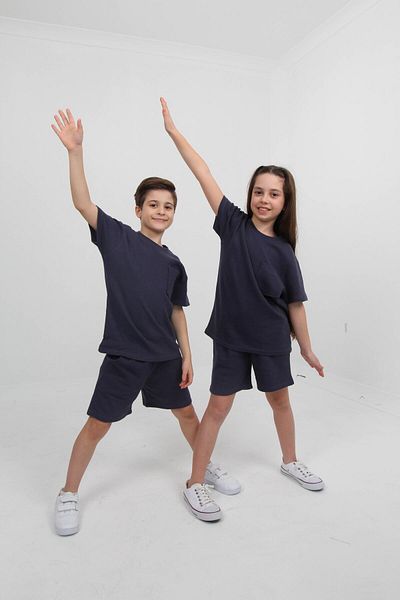 Perendi Boys Waffle Textured T-Shirt and Shorts Set - Pocket, Smoked