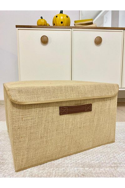 harev home collection Jute Lid Cabinet Underwear Toy Organizer Folding Storage Box 50X40X30 cm