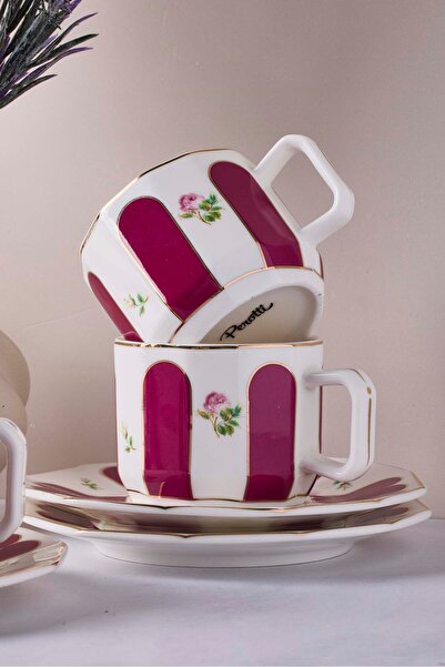 Perotti Acem Pembe 6 Kişilik 12 Parça Porselen Kahve Takımı