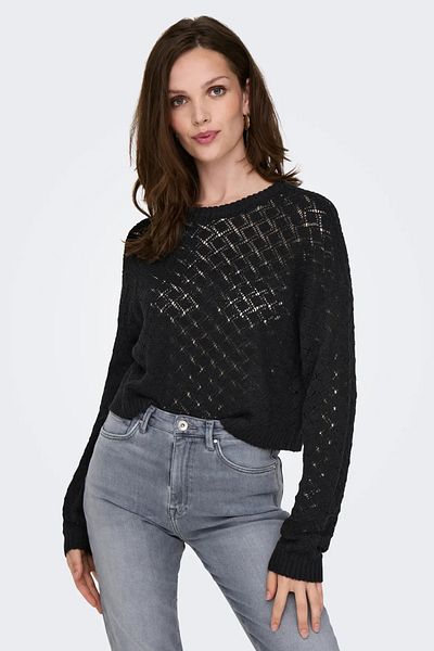 ONLY Pulover tricotat cu mânecă lungă pentru femei, negru 15335109