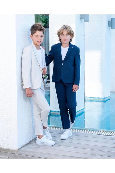 BUTİKHAPPYKİDS Boy's Beige Suit Gofi Sports Suit 3-14 Years Old Jacket Pants T-Shirt 3-14 Years Old
