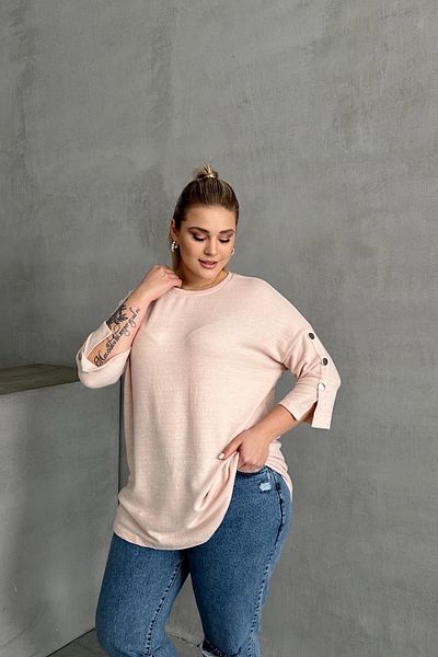Stil Diva Plus Size Half Sleeve Crew Neck Button Detail Sweatshirt 303072