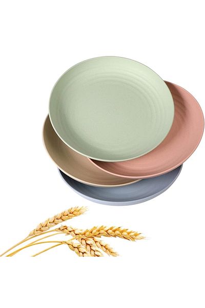 Choice 1 Set Lmetjma 4pcs Lightweight Wheat Straw Plates Unbreakable Reusable Dinner Dishes Plates Set Dish