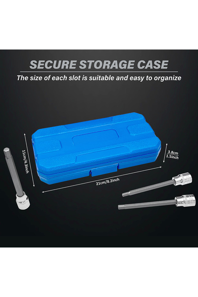 Choice Extra Long Hex Bit Socket Set 7 Piece H3-H10 CR-V and S2 Material 3/8" Drive 110mm Length with