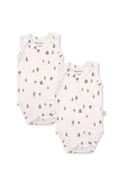 Boumini Beige Colored 2-Piece Baby Cotton Snap Athlete Body Set - Pine Forest