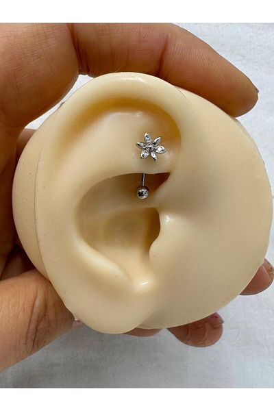 Arescollection Steel Barled Zircon Stone Flower Rook Piercing (1 Piece)