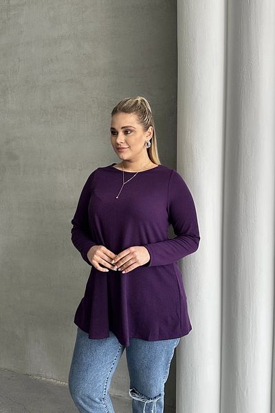 Stil Diva Plus Size Long Sleeve Crew Neck Ribbed Blouse 100-123