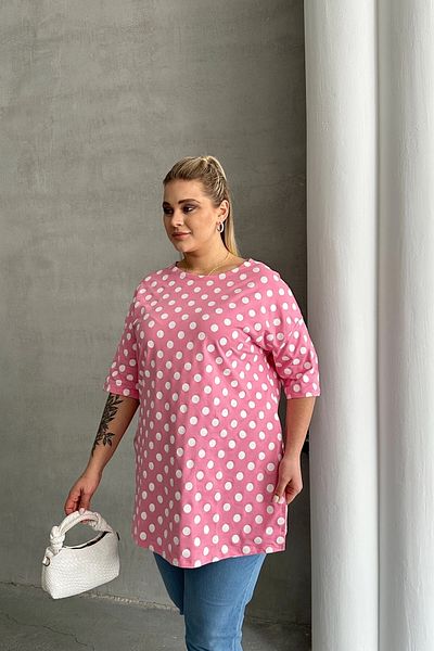 Stil Diva Plus Size Short Sleeve Crew Neck Side Slit Polka Dot Blouse 98-55