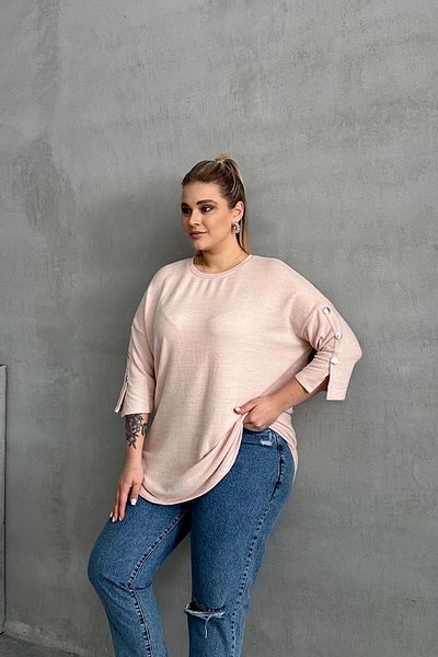Stil Diva Plus Size Half Sleeve Crew Neck Button Detail Sweatshirt 303072