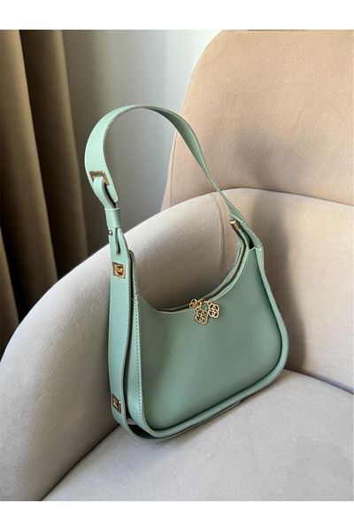 Moda Sekiz Geantă de umăr și crossbody pentru femei, verde mentă, cu fermoar reglabil treptat