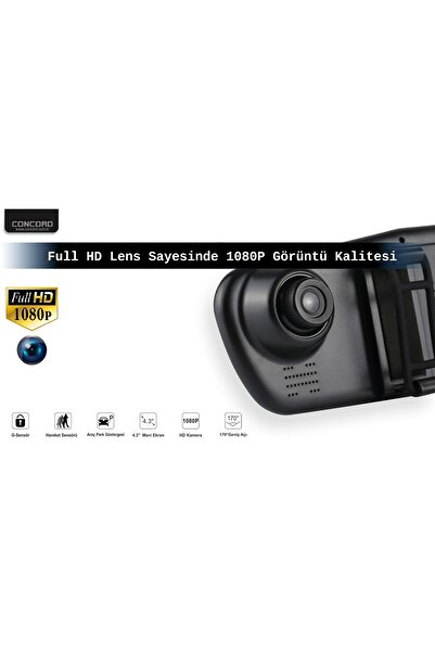 Concord CC-31 HD 3,5'' TFT  Türkçe Menülü Geri Görüş Kameralı Dikiz Aynalı Araç Kamerası