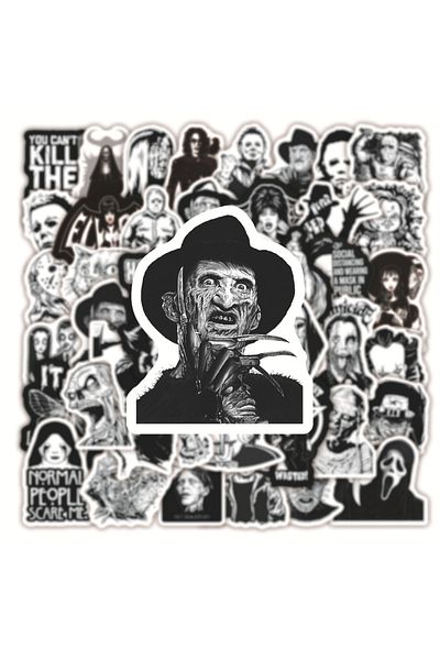 Choice 50pcs Horror 10/20/50pcs Cool Black White Thriller Horror Movie Stickers DIY Toys Car Skateboard Gui