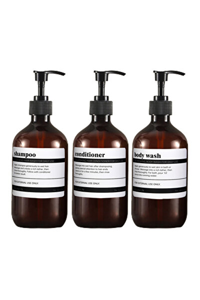 Choice مجموعة زجاجات كهرمانية مكونة من 3 قطع زجاجة شامبو كهرمانية فارغة مع مضخة موزع جل الاستحمام للحمام