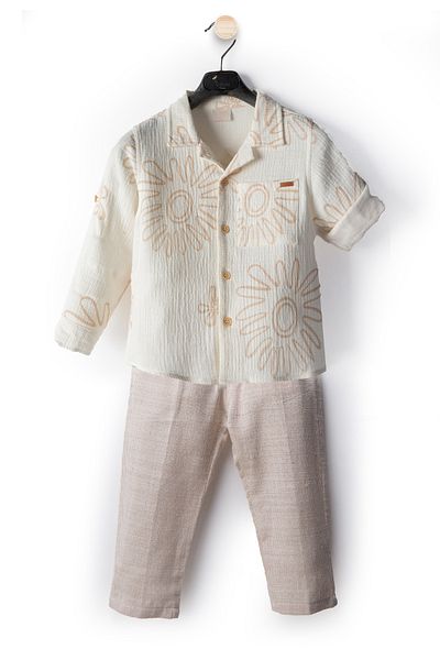 Ofislot Linen Patterned Baby Boy's Suit Double Boy's Suit Baby Boy's Clothing Baby Boy's Sub-Master Suit