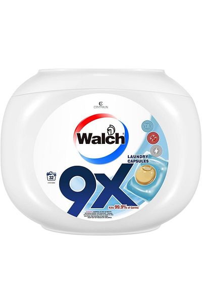 Walch 9X Antibacterial Laundry Detergent Capsules, German Formulated Plant-Based Ingredients,32 Pods