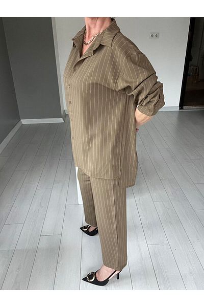 ABBRA Women's 100% Cotton Elastic Waist Striped Shirt Pants Set