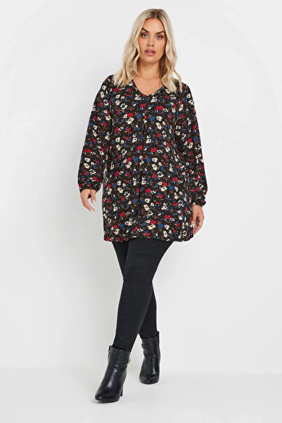 Stil Diva Plus Size Long Sleeve V Neck Front Pleated Floral Print Blouse 303720