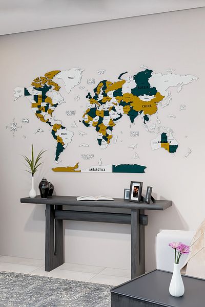 Colorfull Worlds 3d Ξύλινος Αγγλικός Παγκόσμιος Χάρτης - 100x50 cm - Διακόσμηση τοίχου δώρου γραφείου σπιτιού