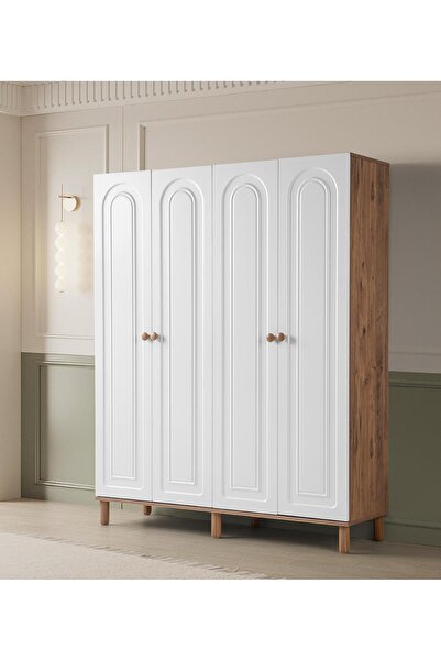 Erezogulları Mobilya Bohem Zambak 4 Kapaklı Çekmeceli Elbise Dolabı Gardrop 160cm