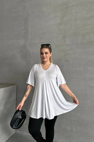 Stil Diva Bluză din lycra cu decupaj asimetric, fără model, cu decolteu în V, MDL-2
